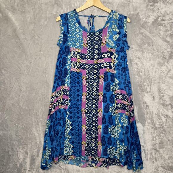 Anthropologie Dresses & Skirts - Holding Horses Shift Dress Womens XSP Blue Boho Patchwork Tie Back Anthropologie